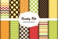 Set of 12 cute seamless Country Fall patterns with primitive flowers, polka dots, stripes, chevron and plaid