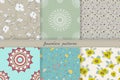 Set of cute seamless patterns. Endless texture for wallpaper, fill, web page background, fabric,covers. Different themes:floral, Royalty Free Stock Photo