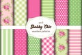 Set of 12 cute seamless Shabby Chic patterns with roses, polka dots. stripes and plaid Royalty Free Stock Photo