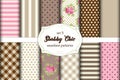 Set of 12 cute seamless Shabby Chic patterns with roses, polka dots. stripes and plaid