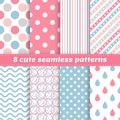 Set of 8 cute seamless vector patterns with geometrical shapes Royalty Free Stock Photo