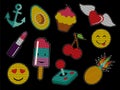 Set of cute sequin pop art retro patch icons