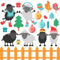 Set of cute sheep and christmas elements Royalty Free Stock Photo