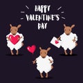 Set of cute sheep on Happy Valentine`s day. Flat style. Royalty Free Stock Photo