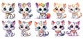 set of cute shining, glitter kitten on transparent background, png, generated ai