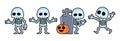 Set of cute Skeleton ghost cartoon characters . Halloween concept . Isolate white background . Vector