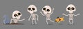 Set of cute Skeleton ghost . Halloween cartoon characters . Vector