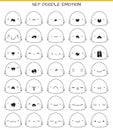 Set of 35 cute sketch characters with doodle emotions