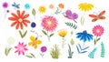 Set of cute sketch flowers and butterflies Royalty Free Stock Photo