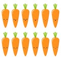 Set of cute smiley carrots. Set of Emoji carrot. Smile vegetable. Isolated flat vector illustration on white background