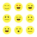 Set of cute smiley emoticons. Cartoon flat style faces smiles isolated on white background Royalty Free Stock Photo