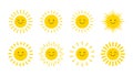 Set of cute smiling suns. Smile Sun. Emoji. Summer sun. Vector illustration