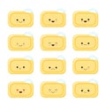 Set of cute soap with different emotions in kawaii style. Angry, sad, joyful and happy, smiling cartoon emoticons. Children s fun