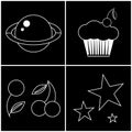 Set of cute space elements from planets and delicious muffins, for composing a background or banner. Vector EPS 10