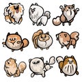 Set of cute spitz dog characters in different actions