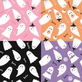 set of cute spooky ghost patterns on colorful backgrounds