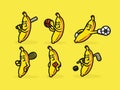 Set of cute sport banana mascot design illustration