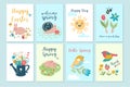 Set of cute spring cards. Vector graphics