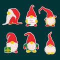 Set of Cute stickers Christmas gnomes vector illustration