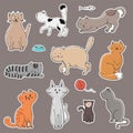 Set of cute stickers with different cats.