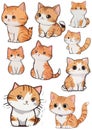 A set of cute stickers with red cats in a cute kawaii style