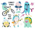 Set of cute street style monsters