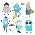 Set of cute street style monsters Royalty Free Stock Photo