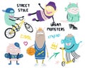 Set of cute street style monsters