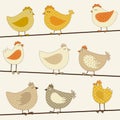 Set of cute stylized chicken