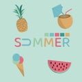 Set of cute summer icons: food, drink, summer, fruit and ice cream Royalty Free Stock Photo