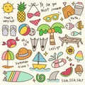 Set of Cute Summer Time Doodle Vector Illustration