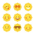 Set of cute Sun icons in flat style isolated on white background Royalty Free Stock Photo