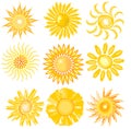 A set of cute sun image in various vector technic Royalty Free Stock Photo