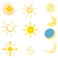 Set of cute suns and moons