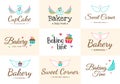 Set of cute sweet bakery badge label and logo