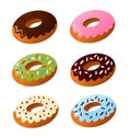 Set of cute sweet colorful donuts