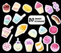 Set of cute sweet icons in kawaii style with smiling face and pink cheeks for sweet design. Sticker with inscription So cute. Ice Royalty Free Stock Photo