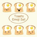 Set of cute toast emoji set vector