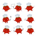 Set of cute tomato chef cartoon characters with various activities