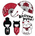 Set of cute traditional souvenirs of Japan or another asian countries Royalty Free Stock Photo