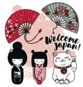 Set of cute traditional souvenirs of Japan or another asian countries Royalty Free Stock Photo