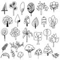 Set of cute tree doodle vector on white background Royalty Free Stock Photo