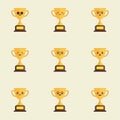 Set of Cute Trophy Emoji Line Icons In Different Expressions