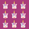 Cute Unicorn Emoticon Vector Set Royalty Free Stock Photo