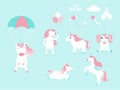 Set of cute unicorns and elements for your design,fairytale,icons,animal,horse,Vector illustrations.