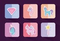 Set of cute unicorns fairy tale