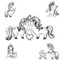 Set of cute unicorns,hand drawn isolated on white background