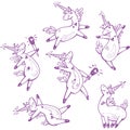 Set of cute unicorns Hand drawn line style