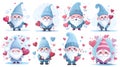 set of cute Valentine gnome Clipart, cute Valentine gnome Sticker, generated ai
