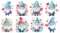set of cute Valentine gnome Clipart, cute Valentine gnome Sticker, generated ai